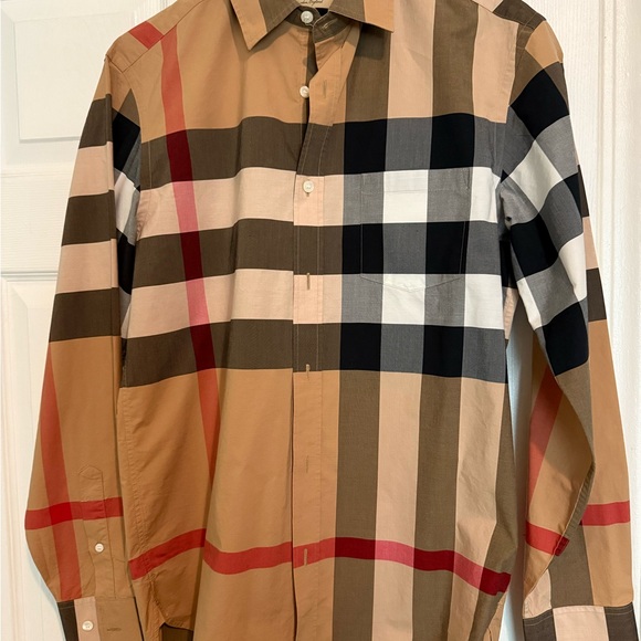 Burberry Men Summerton Cotton Poplin Check Slim Fit Button Down Shirt Medium